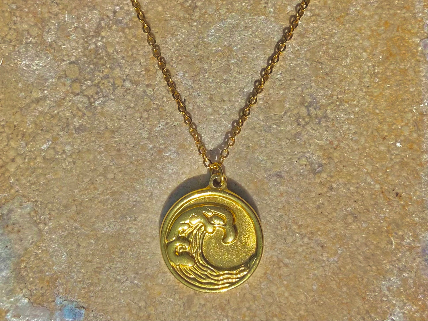 Gold Wave Pendant Necklace