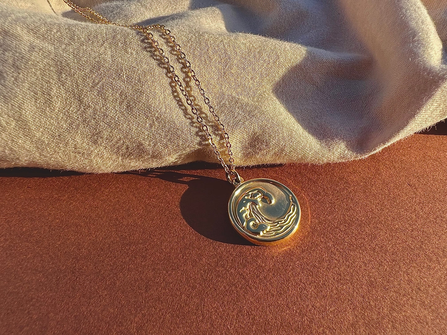 Gold Wave Pendant Necklace