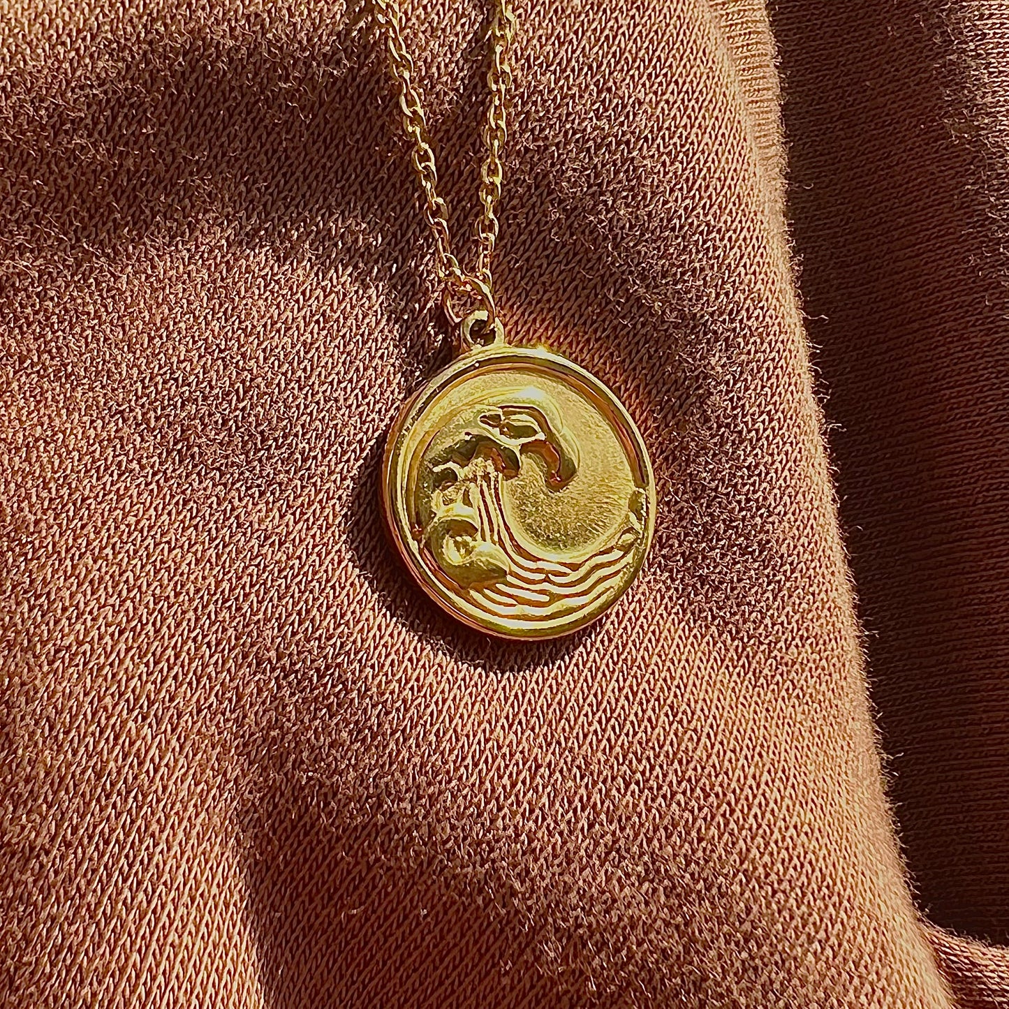 Gold Wave Pendant Necklace